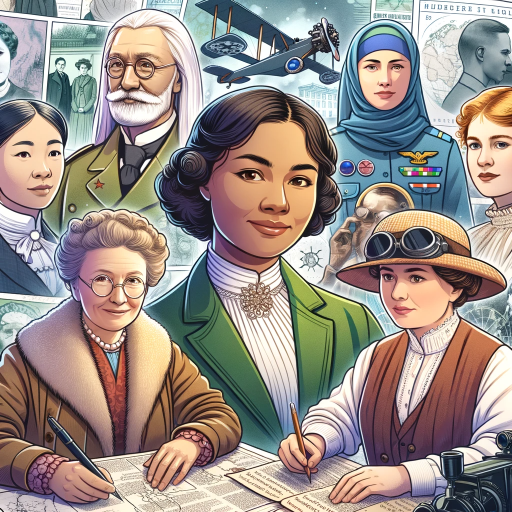 Illustration-of-a-collage-showcasing-notable-women-throughout-history-with-a-diverse-array-of-ethnicities