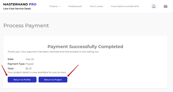project status payment completed