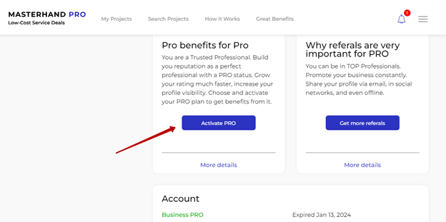how to upgade to pro membership profile