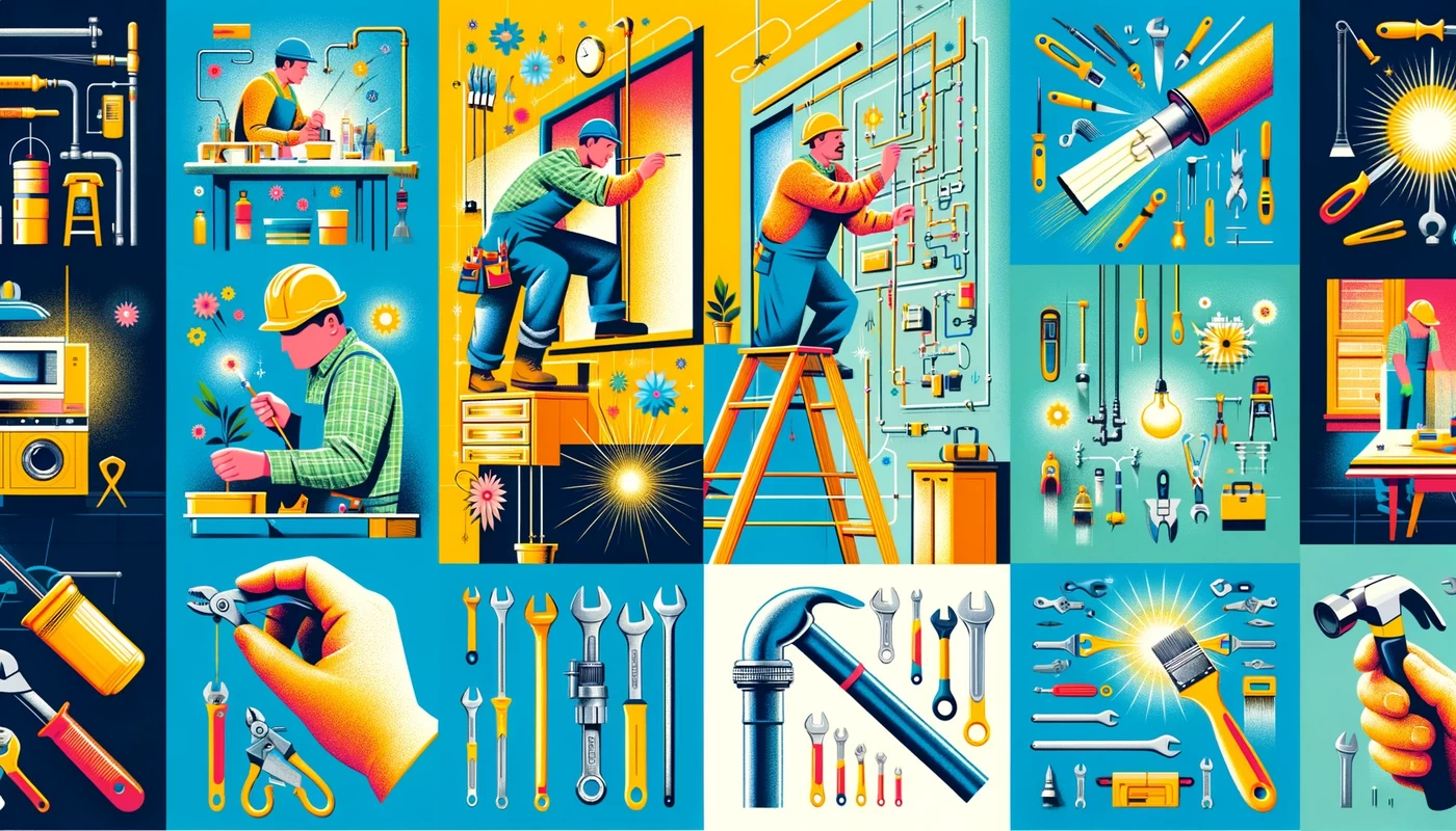 An-illustrative-and-detailed-image-depicting-a-collage-of-various-tasks-a-handyman-can-handle-The-image-should-show-a-handyman-skillfully-performing
