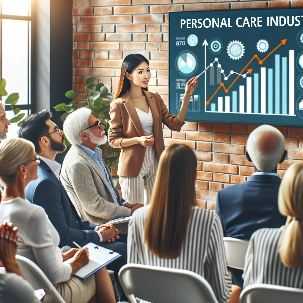Photo-of-an-informational-seminar-on-personal-care-industry-growth-with-a-diverse-audience-listening-to-a-speaker-The-speaker-an-Asian-woman